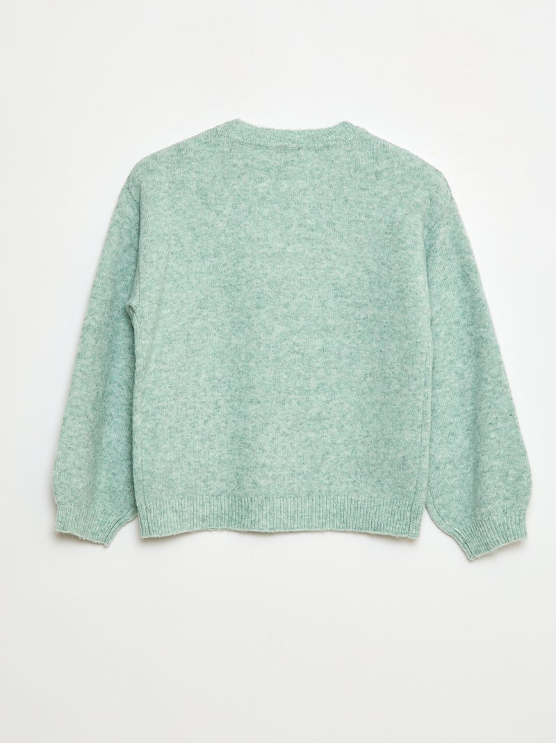 Camisola de malha lisa com gola redonda Verde - Kiabi