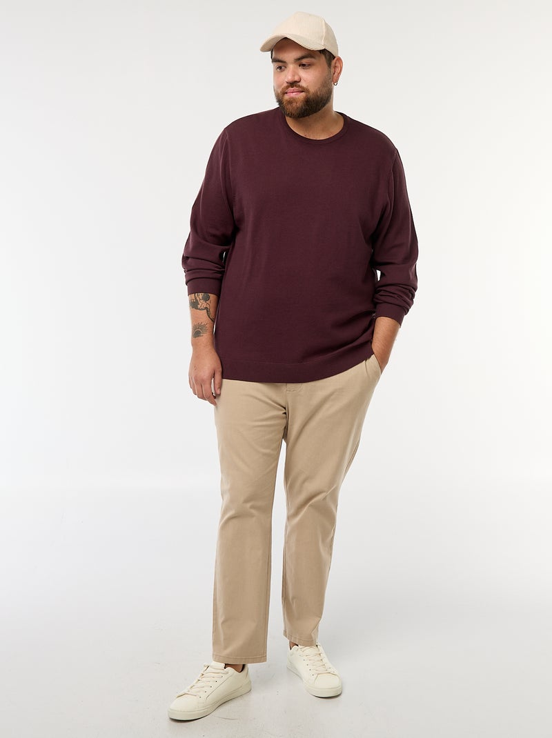 Camisola de malha lisa com gola redonda Violeta - Kiabi