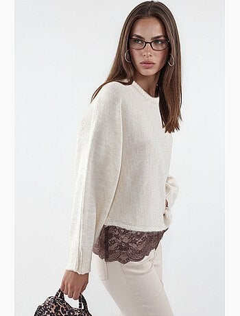 Camisola de malha lisa feminina com gola redonda hiccup