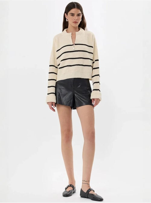 Camisola de malha listrada com fecho - Kiabi Camisola de malha listrada com fecho - Kiabi
