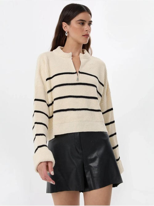 Camisola de malha listrada com fecho - Kiabi Camisola de malha listrada com fecho - Kiabi