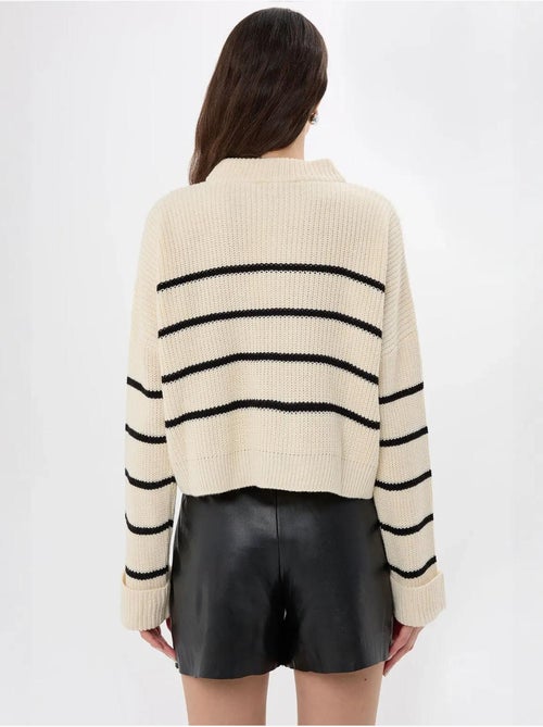 Camisola de malha listrada com fecho - Kiabi Camisola de malha listrada com fecho - Kiabi