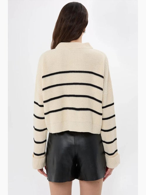 Camisola de malha listrada com fecho hiccup - Kiabi Camisola de malha listrada com fecho hiccup - Kiabi