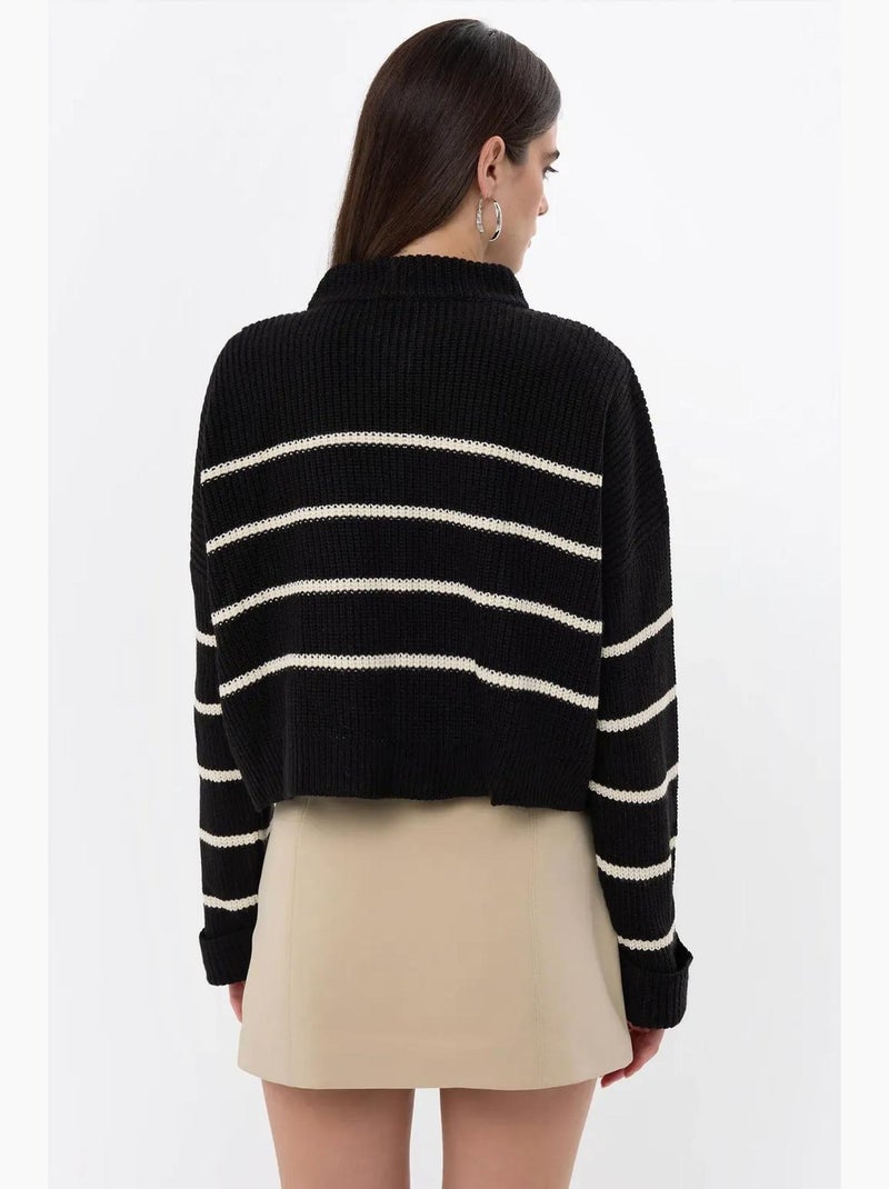 Camisola de malha listrada com fecho hiccup Preto - Kiabi