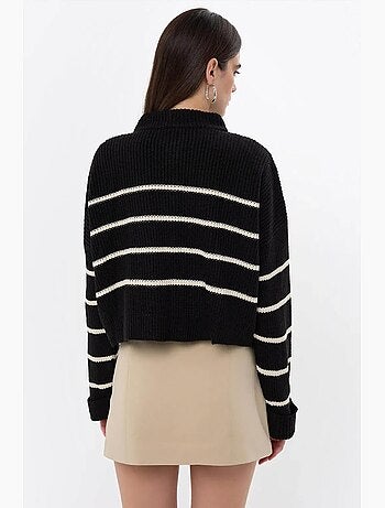 Camisola de malha listrada com fecho
