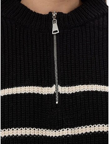 Camisola de malha listrada com fecho
