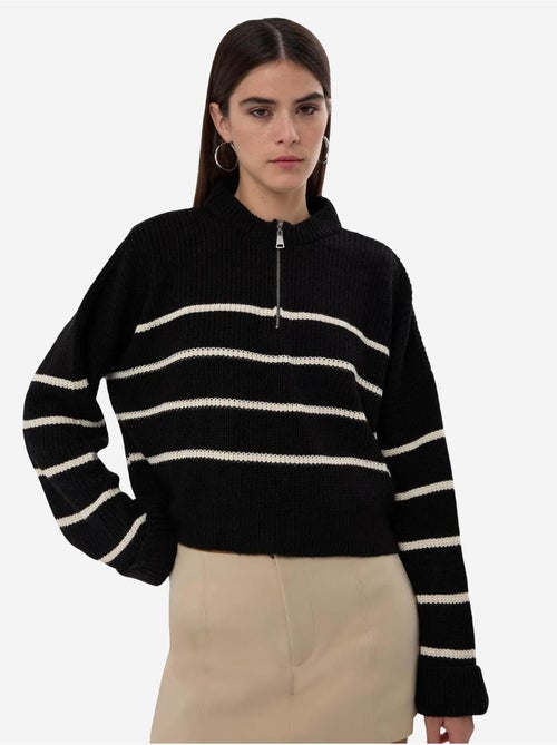Camisola de malha listrada com fecho - Kiabi Camisola de malha listrada com fecho - Kiabi