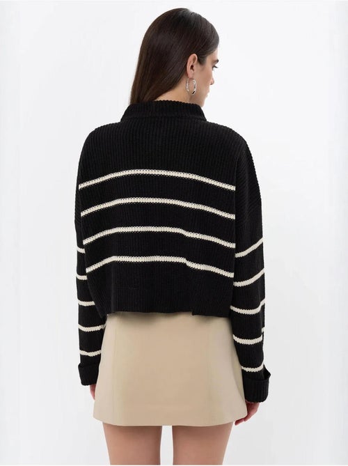 Camisola de malha listrada com fecho - Kiabi Camisola de malha listrada com fecho - Kiabi