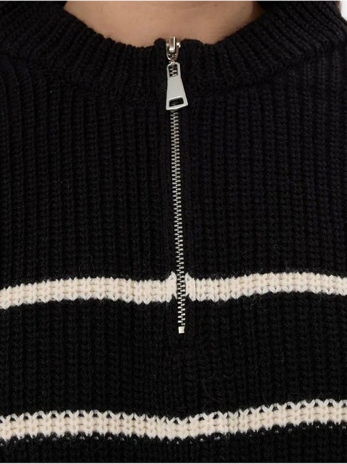 Camisola de malha listrada com fecho - Kiabi Camisola de malha listrada com fecho - Kiabi