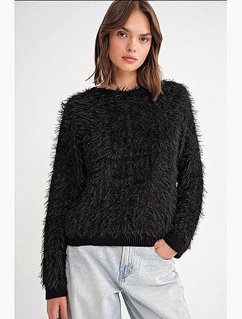 Camisola de malha macia com textura e efeito peluche mixray