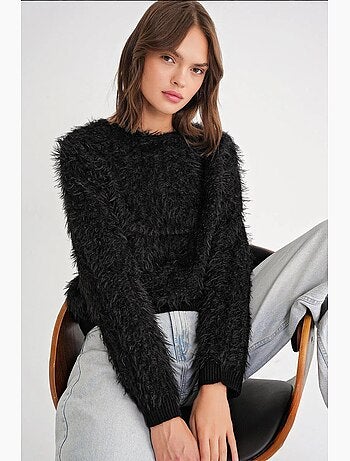 Camisola de malha macia com textura e efeito peluche mixray
