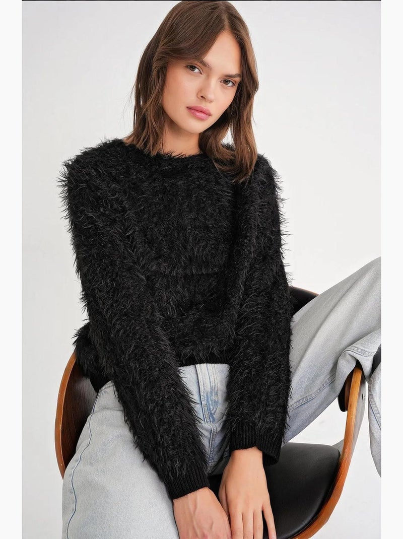 Camisola de malha macia com textura e efeito peluche mixray Preto - Kiabi