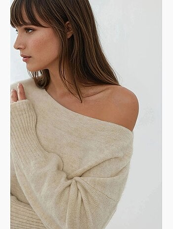 Camisola de malha macia texturada com ombros descobertos hiccup
