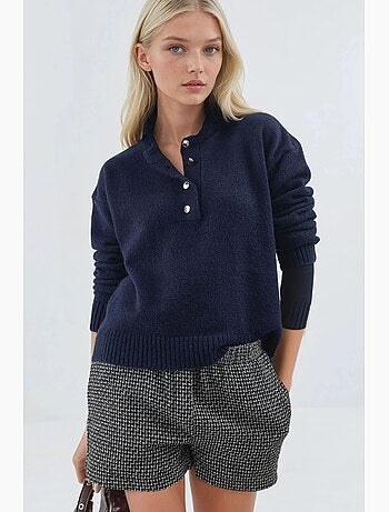 Camisola de malha macia texturizada com botões hiccup