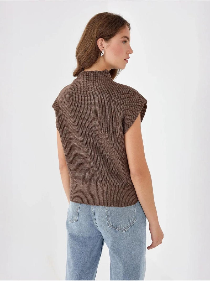 Camisola de malha meia gola alta Castanho - Kiabi