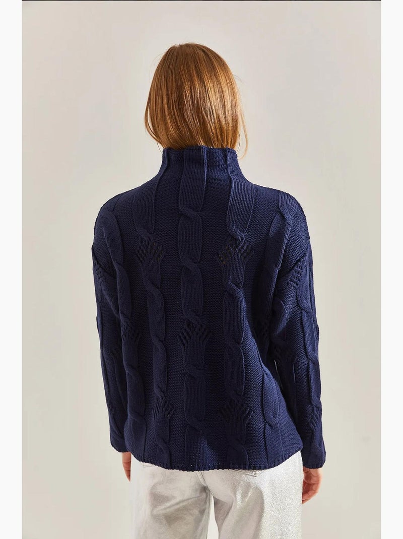 Camisola de malha meia gola alta lucci Azul-marinho - Kiabi