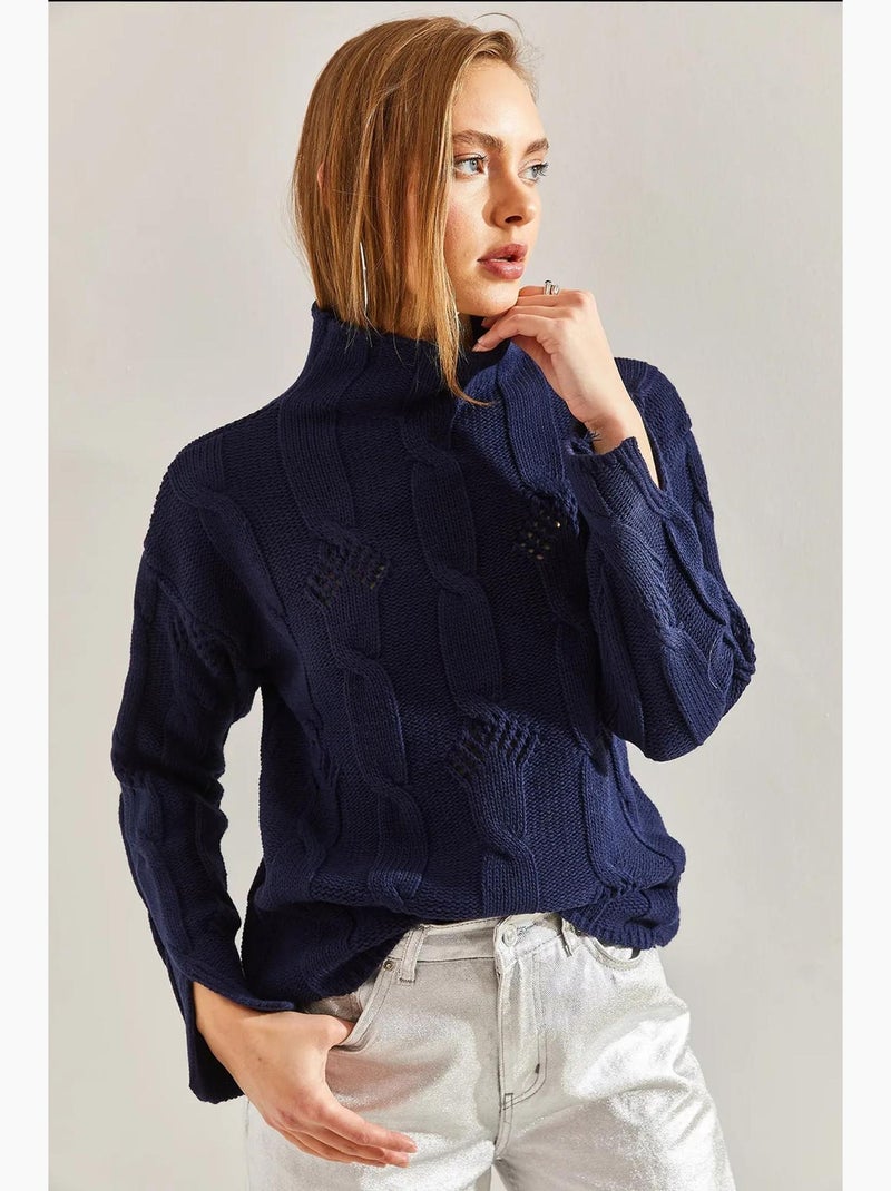 Camisola de malha meia gola alta lucci Azul-marinho - Kiabi