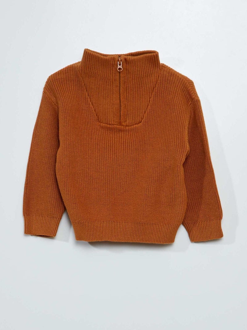 Camisola de malha nacarada de gola subida CASTANHO - Kiabi