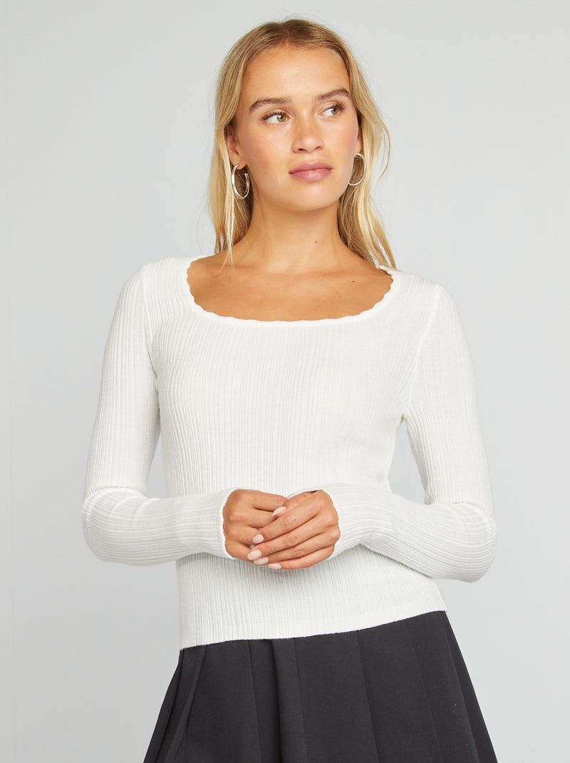 Camisola de malha nervurada Branco - Kiabi