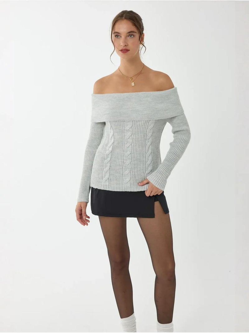 Camisola de malha ombro a ombro Bege natural - Kiabi