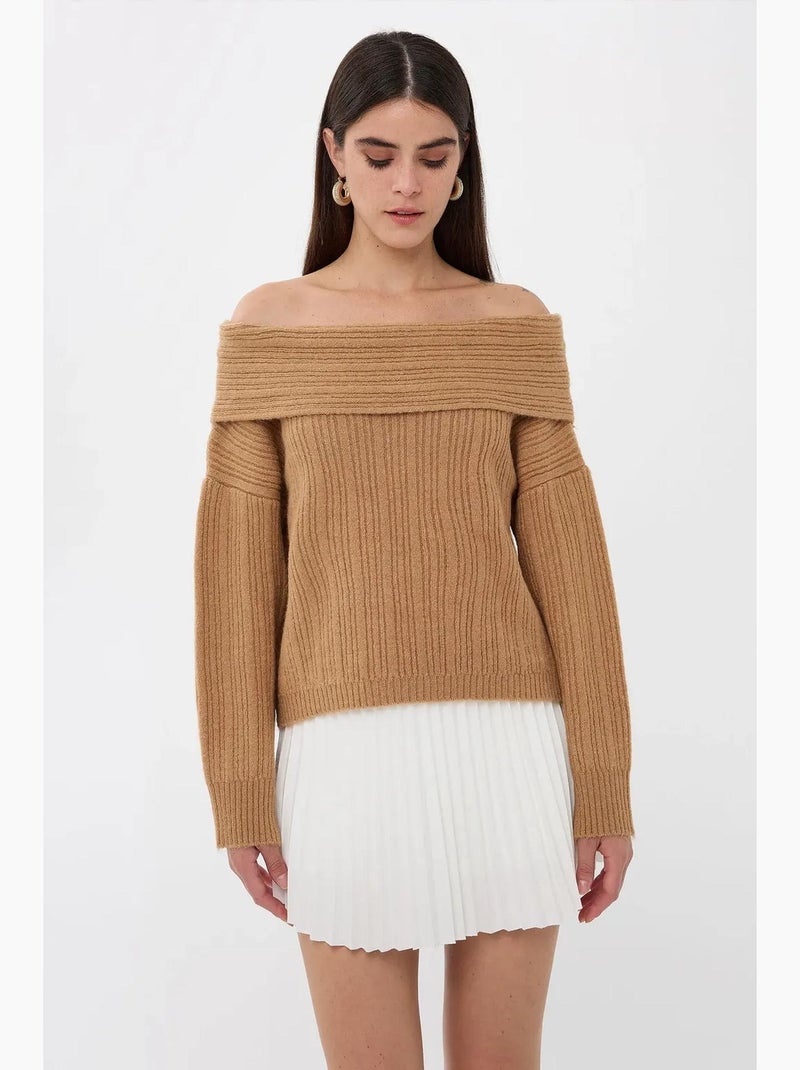 Camisola de malha ombro a ombro hiccup Castanho - Kiabi