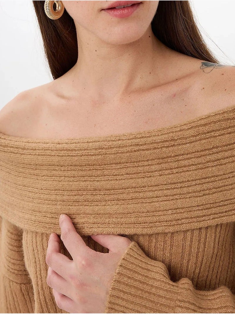Camisola de malha ombro a ombro hiccup Castanho - Kiabi