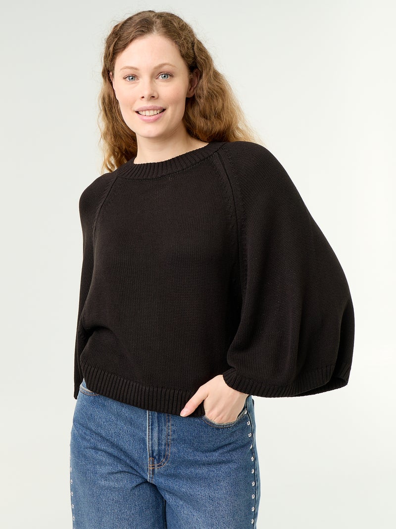 Camisola de malha oversize com cavas descaídas Preto - Kiabi