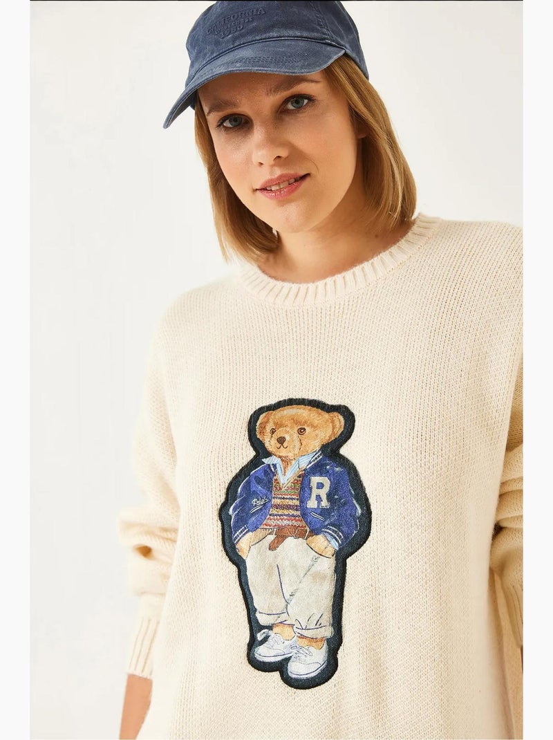 Camisola de malha oversize com estampado de urso de peluche lucci Bege-argila - Kiabi