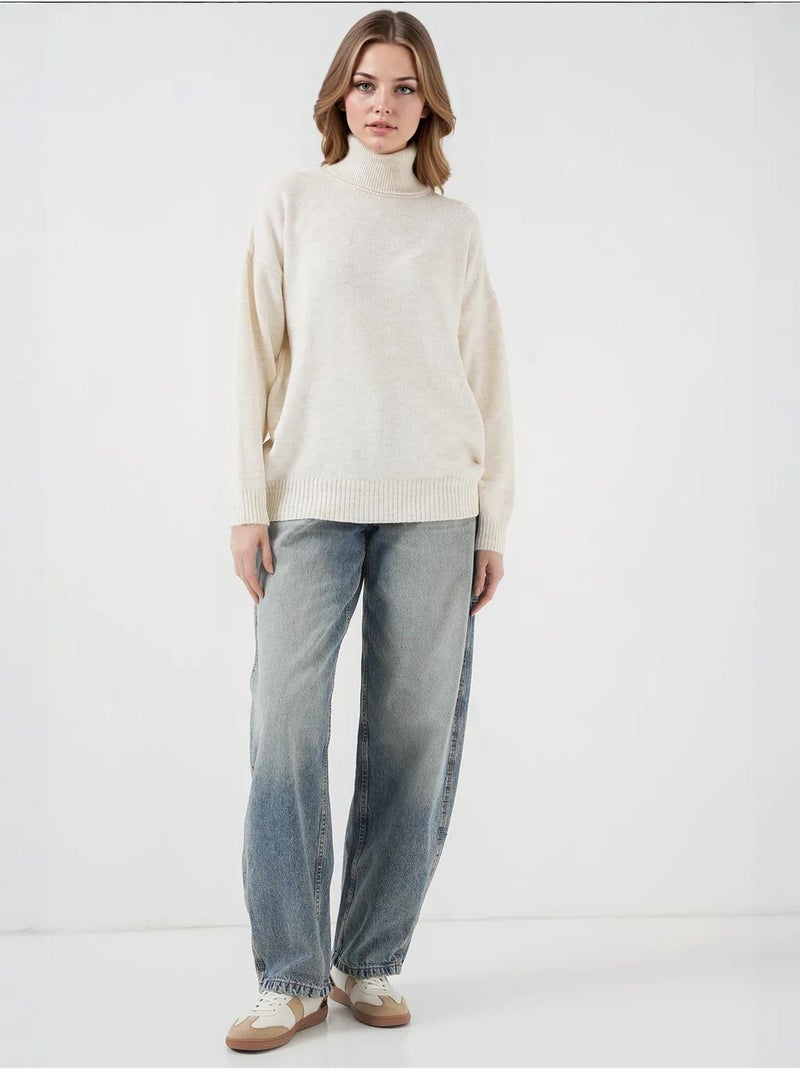 Camisola de malha oversize com gola alta bdart Marfim - Kiabi