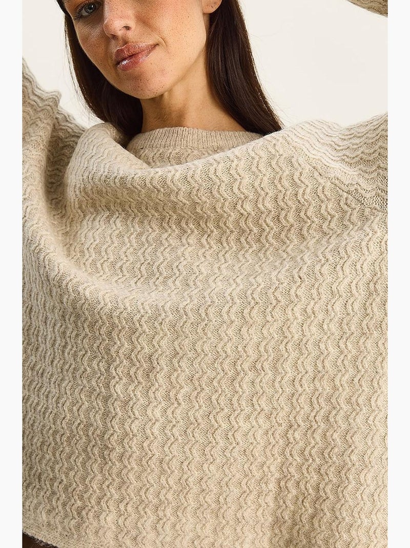 Camisola de malha oversize grossa com decote redondo lucci Bege-argila - Kiabi