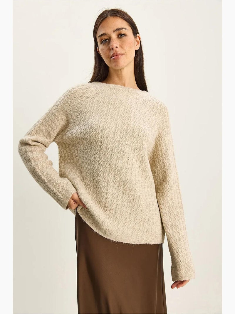 Camisola de malha oversize grossa com decote redondo lucci Bege-argila - Kiabi