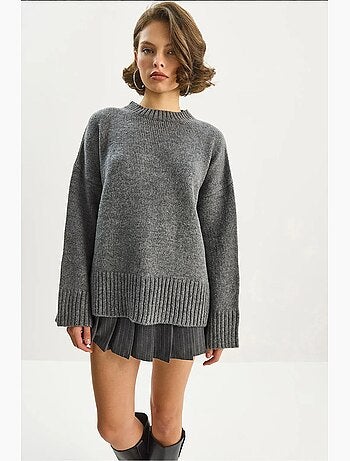 Camisola de malha oversize texturizada com decote redondo lucci