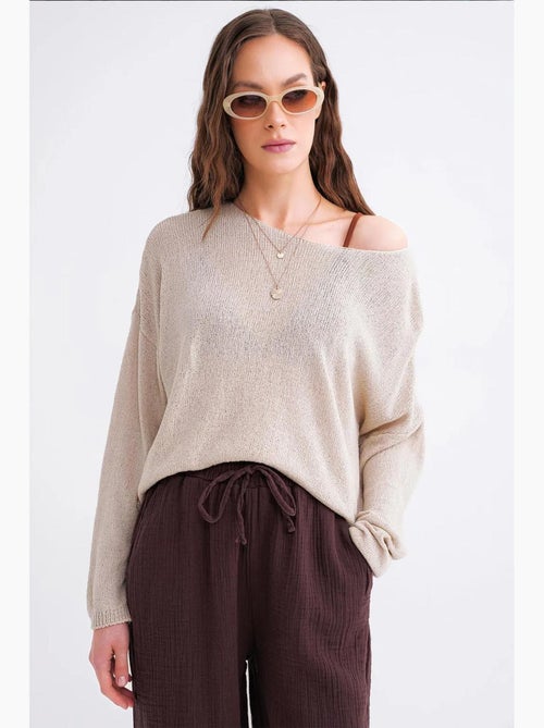 Camisola de malha oversized com decote barco mixray - Kiabi Camisola de malha oversized com decote barco mixray - Kiabi