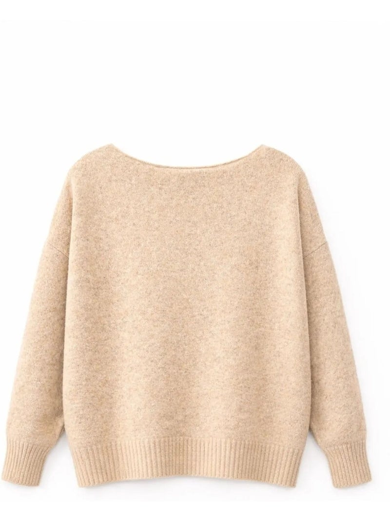 Camisola de malha oversized com decote barco mixray Bege-argila - Kiabi