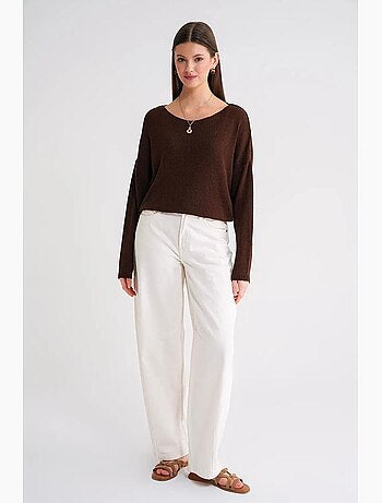 Camisola de malha oversized com decote barco mixray