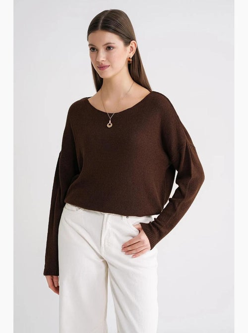Camisola de malha oversized com decote barco mixray - Kiabi Camisola de malha oversized com decote barco mixray - Kiabi