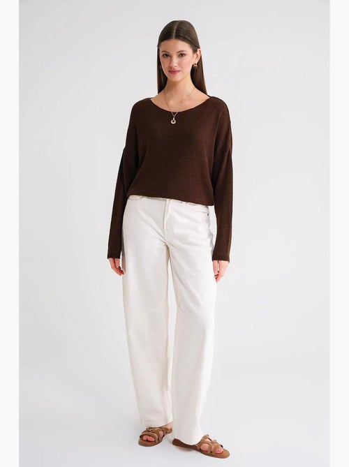 Camisola de malha oversized com decote barco mixray - Kiabi Camisola de malha oversized com decote barco mixray - Kiabi