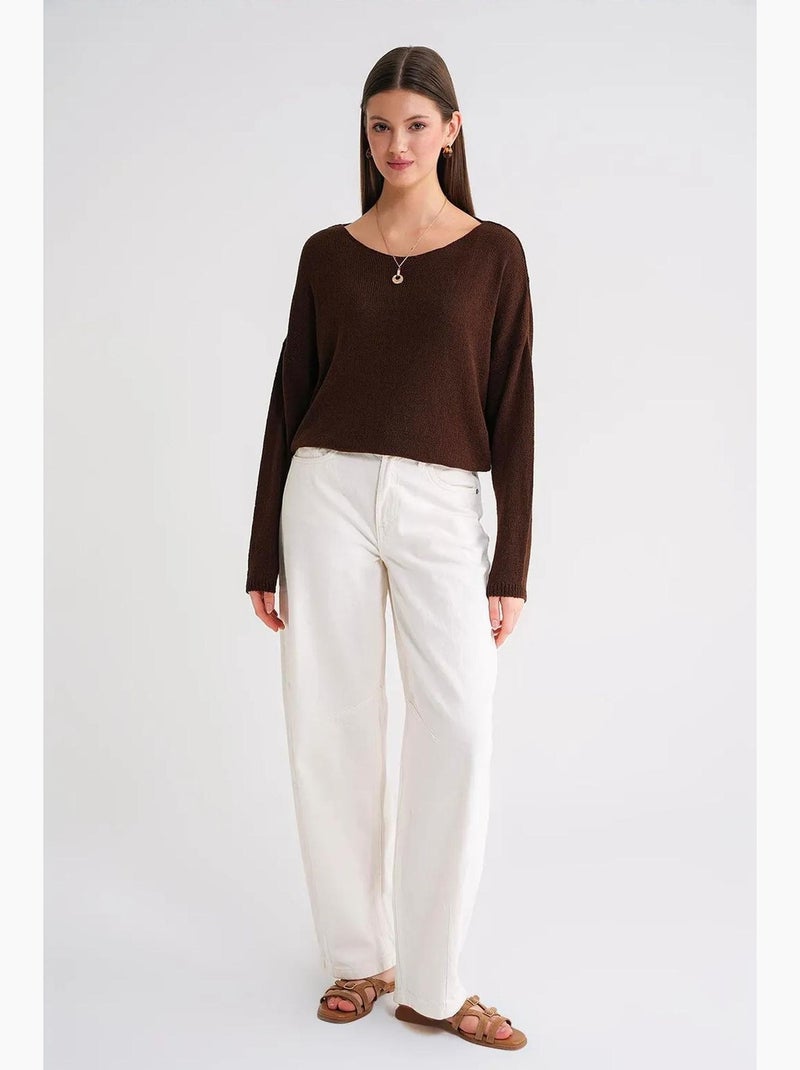 Camisola de malha oversized com decote barco mixray Castanho-escuro - Kiabi