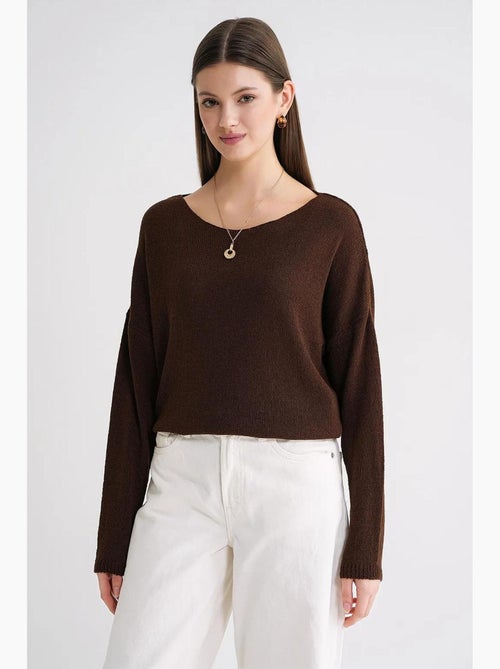 Camisola de malha oversized com decote barco mixray - Kiabi Camisola de malha oversized com decote barco mixray - Kiabi