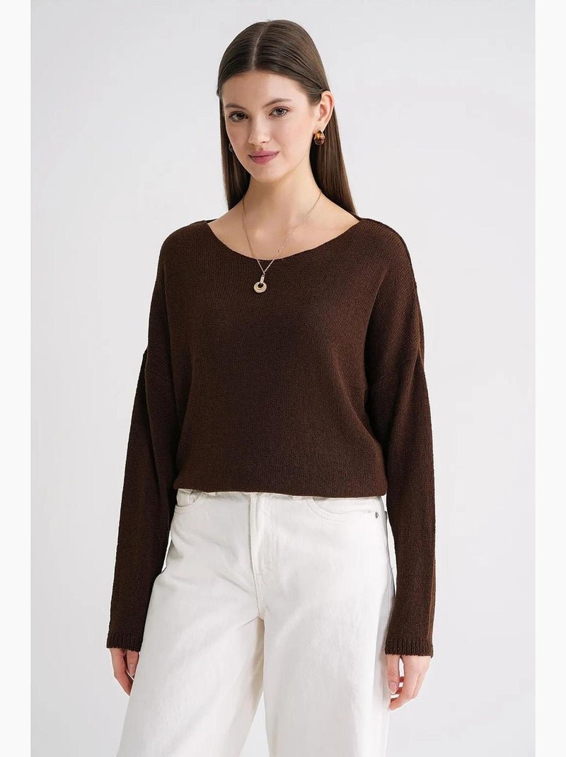 Camisola de malha oversized com decote barco mixray Castanho-escuro - Kiabi