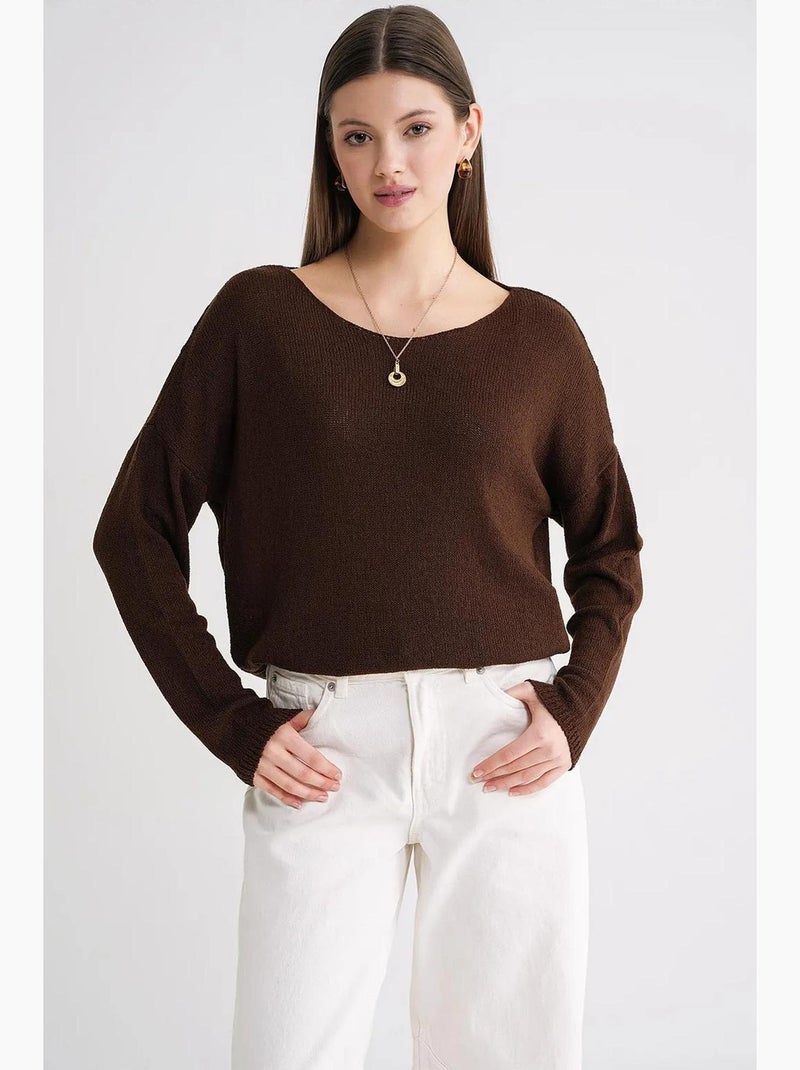 Camisola de malha oversized com decote barco mixray Castanho-escuro - Kiabi