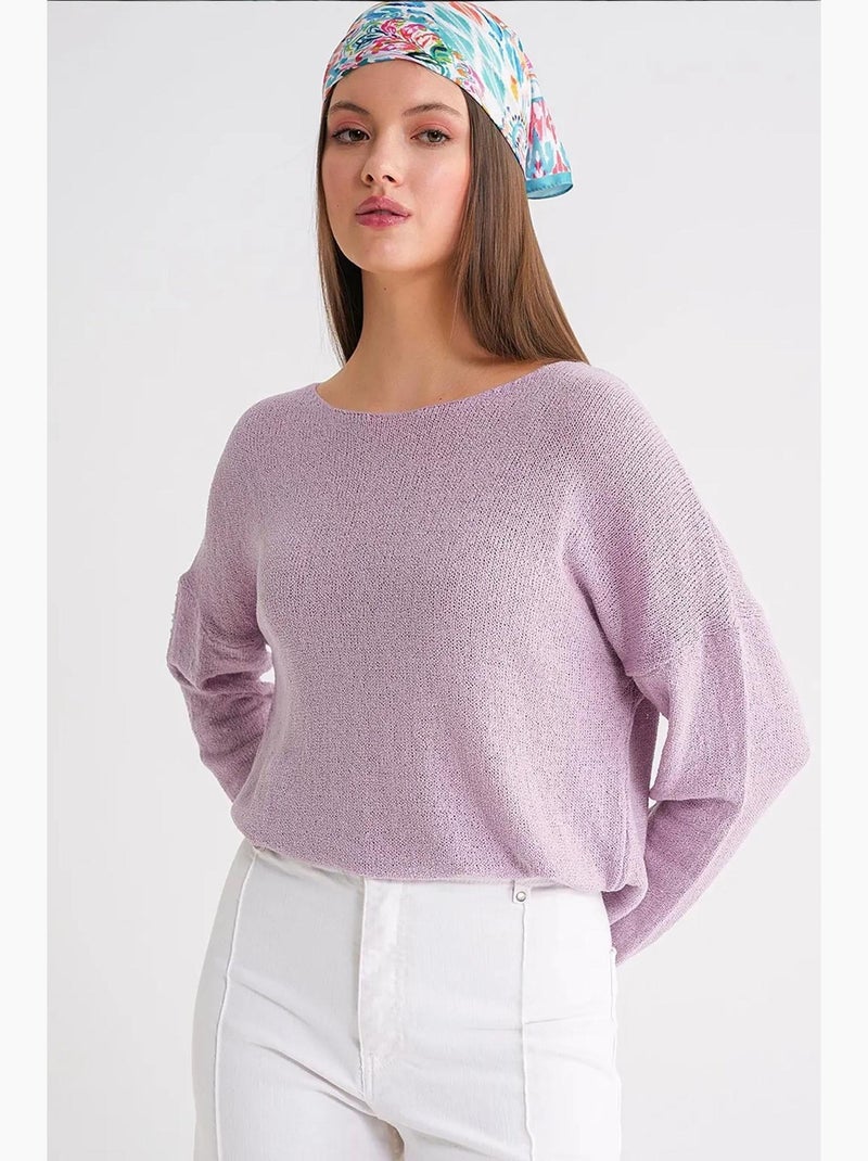 Camisola de malha oversized com decote barco mixray Lavanda - Kiabi