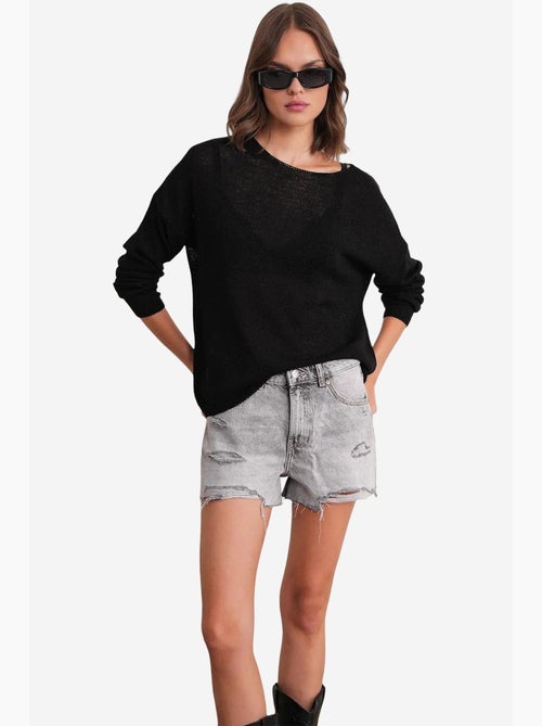 Camisola de malha oversized com decote barco mixray - Kiabi Camisola de malha oversized com decote barco mixray - Kiabi