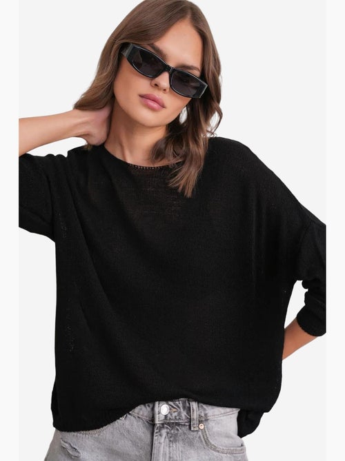 Camisola de malha oversized com decote barco mixray - Kiabi Camisola de malha oversized com decote barco mixray - Kiabi