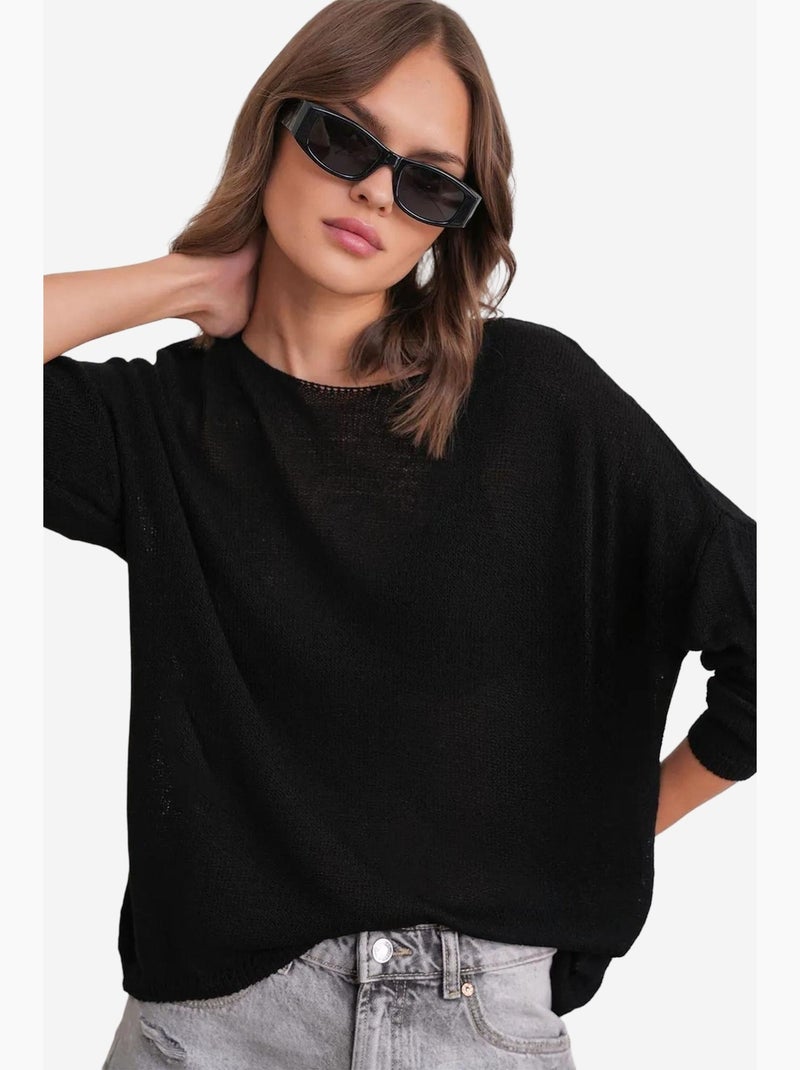 Camisola de malha oversized com decote barco mixray Preto - Kiabi