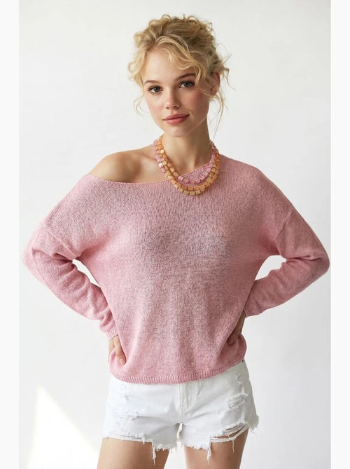 Camisola de malha oversized com decote barco mixray - Kiabi Camisola de malha oversized com decote barco mixray - Kiabi