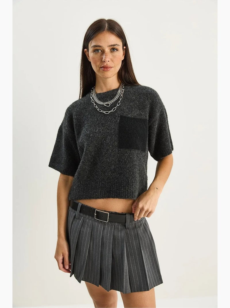 Camisola de malha oversized com decote redondo e bolso lucci Cinza-preto - Kiabi