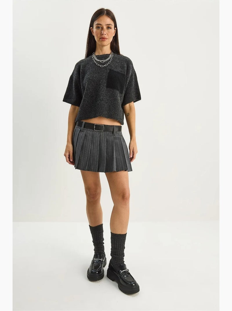 Camisola de malha oversized com decote redondo e bolso lucci Cinza-preto - Kiabi