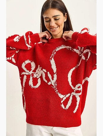 Camisola de malha oversized com decote redondo e estampado lucci