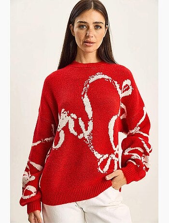 Camisola de malha oversized com decote redondo e estampado lucci